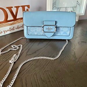COACH Morgan Crossbody In Signature Chambray & Smooth Leather Sv/Cornflower Blue